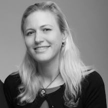 Black and white photo head shot of Sarah Chaney 