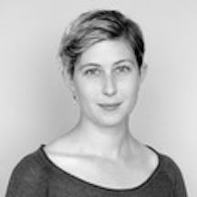 Black and white, head and shoulders portrait of Jess Bailey.