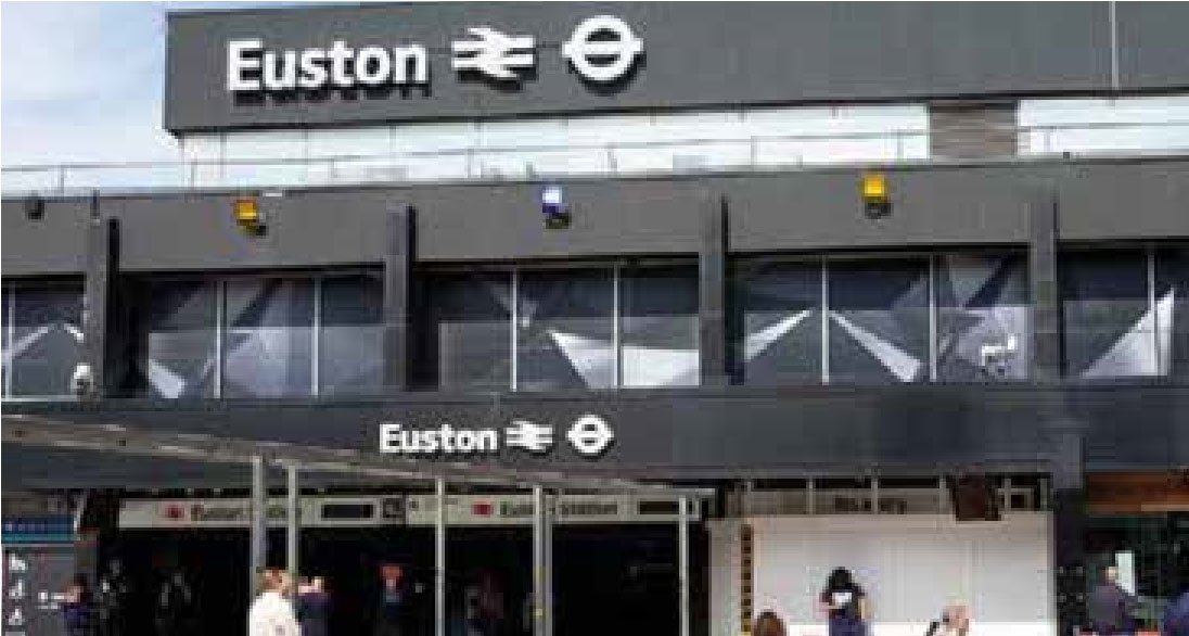 Front entrance to Euston train station, London, UK.